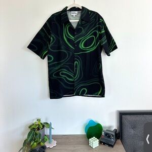 blood brother abstract neon green swirl button down / revere shirt
